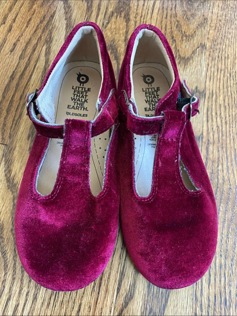 Red velvet Oldsoles t-strap Mary Janes, size 30 (12). Excellent condition